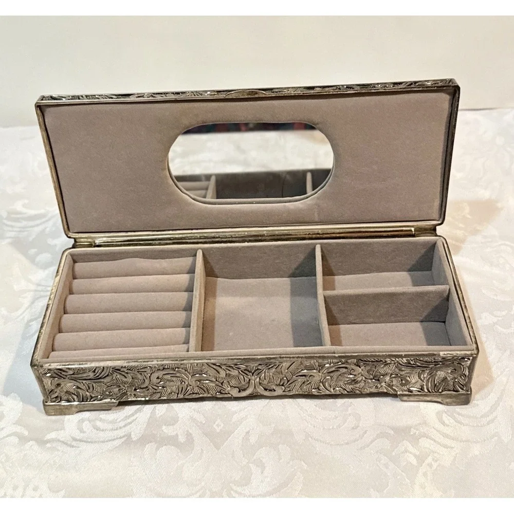 1992 Godinger Silver Jewelry Box Vtg  Floral Vine Heavy Storage Rectangle Baroqu